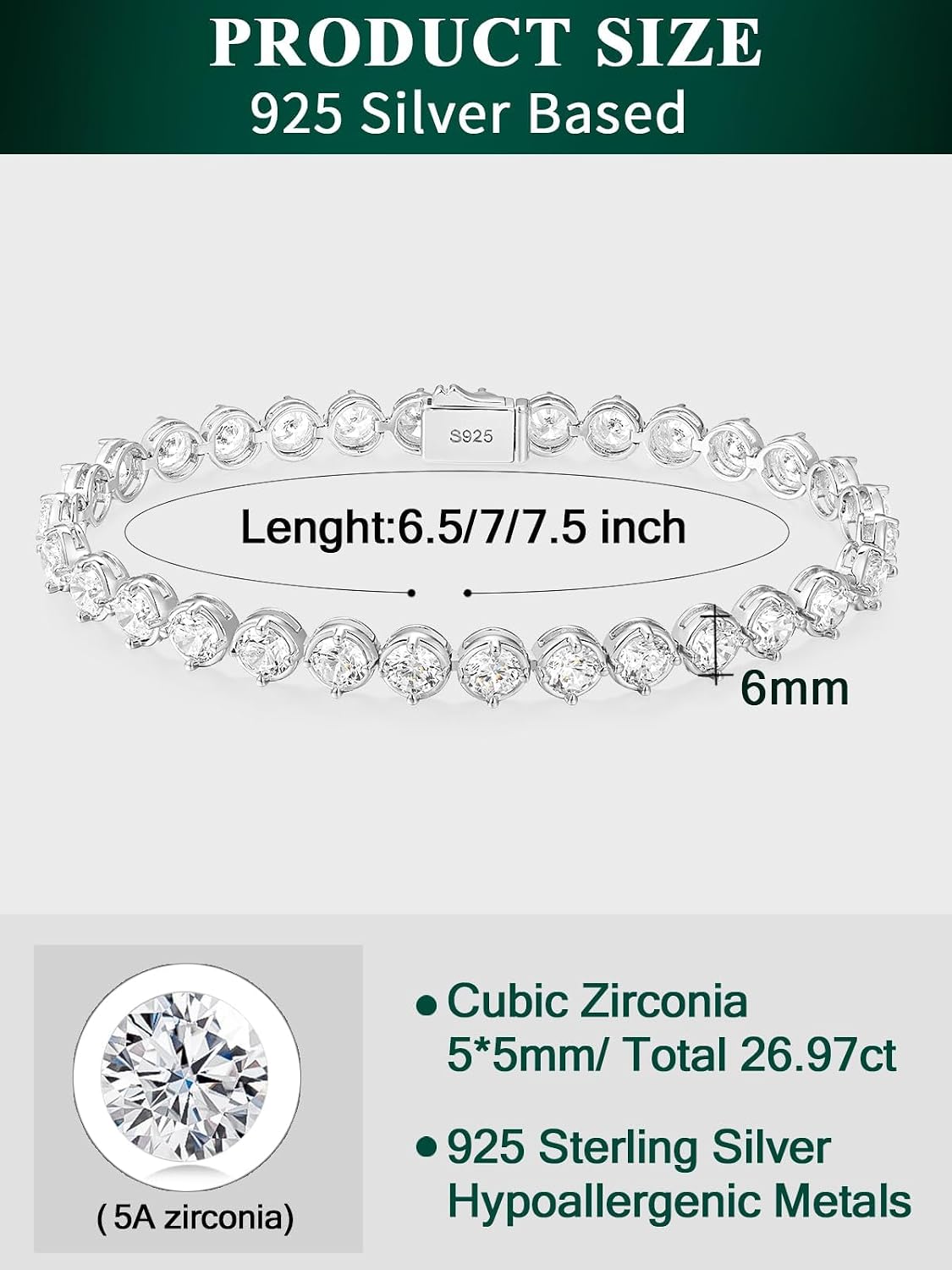 Sterling Silver 14K Gold Plated 2.5mm/3mm/4mm/5mm Round Cut Moissanite Tennis Bracelet, Classic Luxury Bezel Set Diamond Bracelets for Women Men Wedding Birthday Jewelry, Size 6.5" 7" 7.5" 8.3" image 4