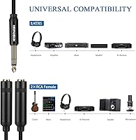Vista 2 de HOSONGIN Cable divisor estéreo de 1/4 pulgadas (paquete de 2), adaptador TRS macho de 1/4 pulgadas a doble TRS hembra Y, chapado en oro, cable