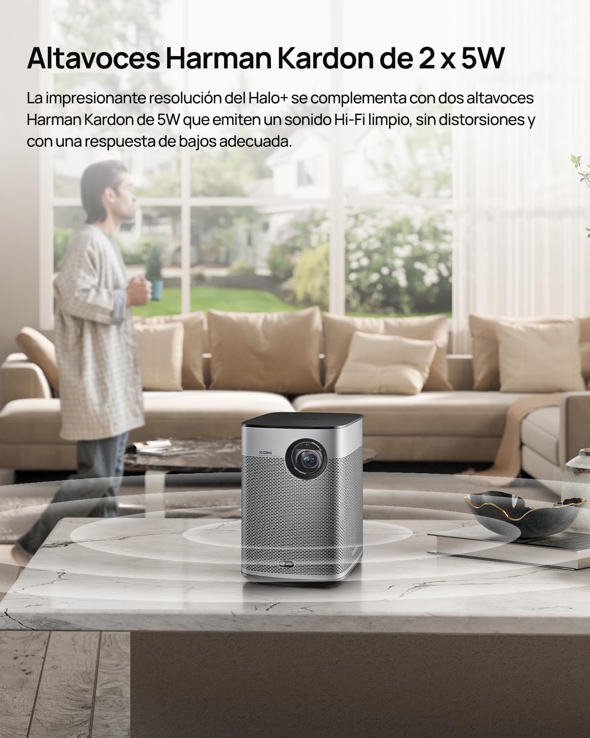 XGIMI Halo+ GTV Proyector Portátil 1080P, Google TV con Netflix Licenciado | 700 Lúmenes ISO, 2x5W Harman Kardon, ISA, Wi-Fi, Pantalla de 200", Batería Integrada con 2.5 Horas de Reproducción