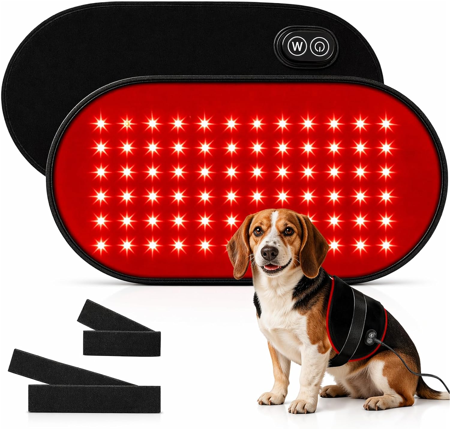 Red Light Therapy Mat for Dogs, 7.1 x 14.96 Inches Pet Light Therapy Mat, 60 LED Beads, 660nm & 880nm Light, Timer and Controller, for Small Dog Back, Waist, Legs
