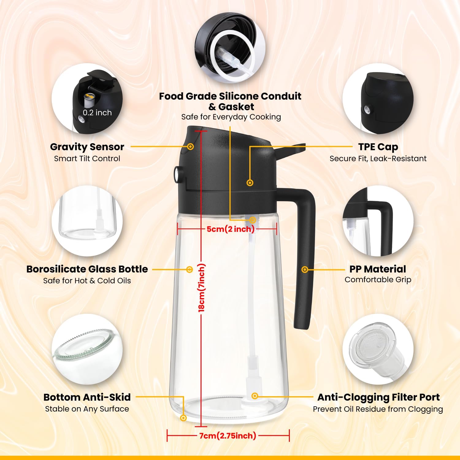 Himal's 16oz/470ml Glass Olive Oil Sprayer for Cooking, 2-in-1 Oil Dispenser for Kitchen, Olive Oil Spray Bottle with Pour Spout, Cooking Oil Sprayer & Dispenser