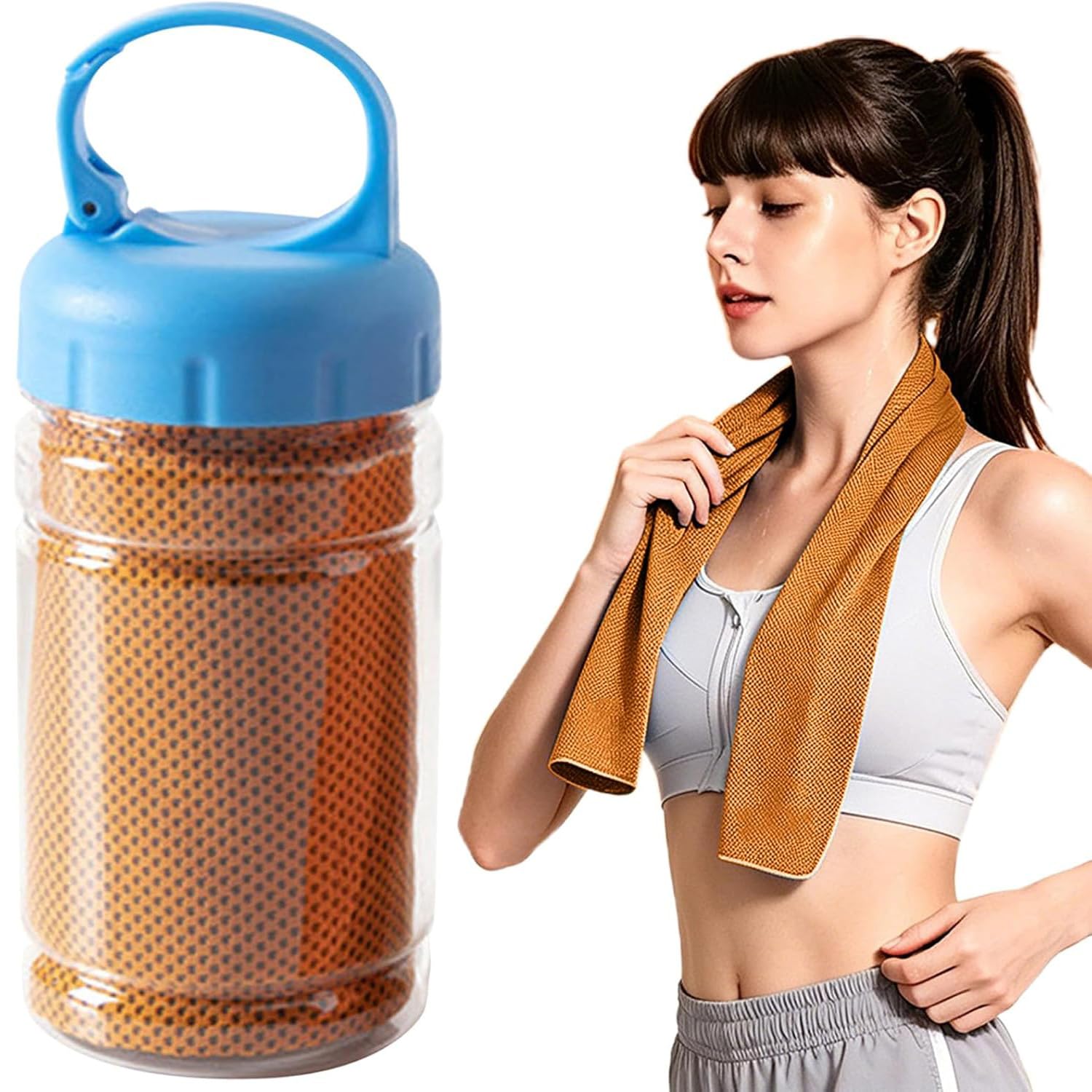 Nuyiac Cooling Towels with Bottle, Ice Cooling Towel for Neck Face (Orange)