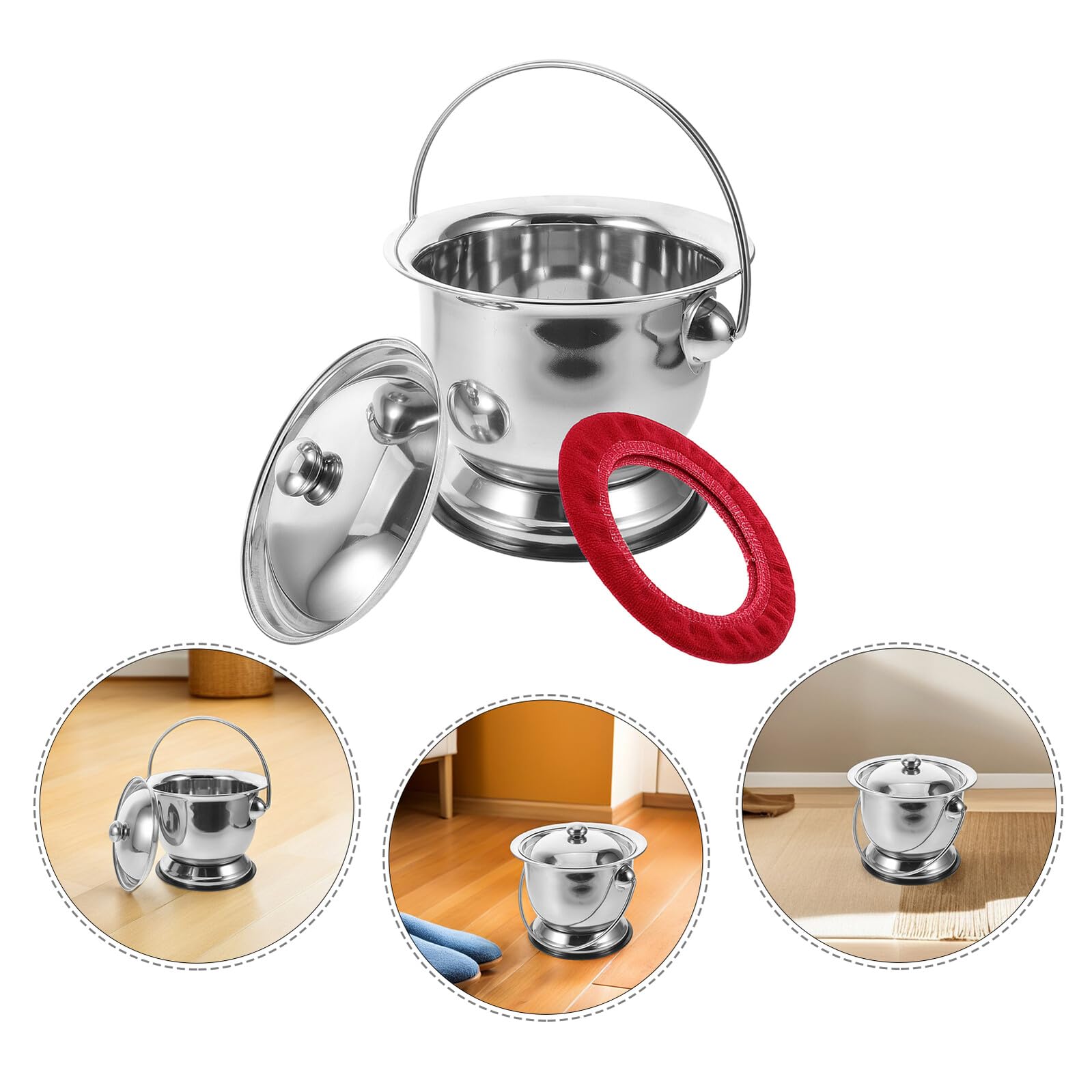 TOYANDONA Padella in Acciaio Inox per Adulti con Coperchio, Vaso da Notte Portatile Antiscivolo per Anziani e Donne, Secchio Wc da Camera con Bordi Arrotondati e Capacità Elevata
