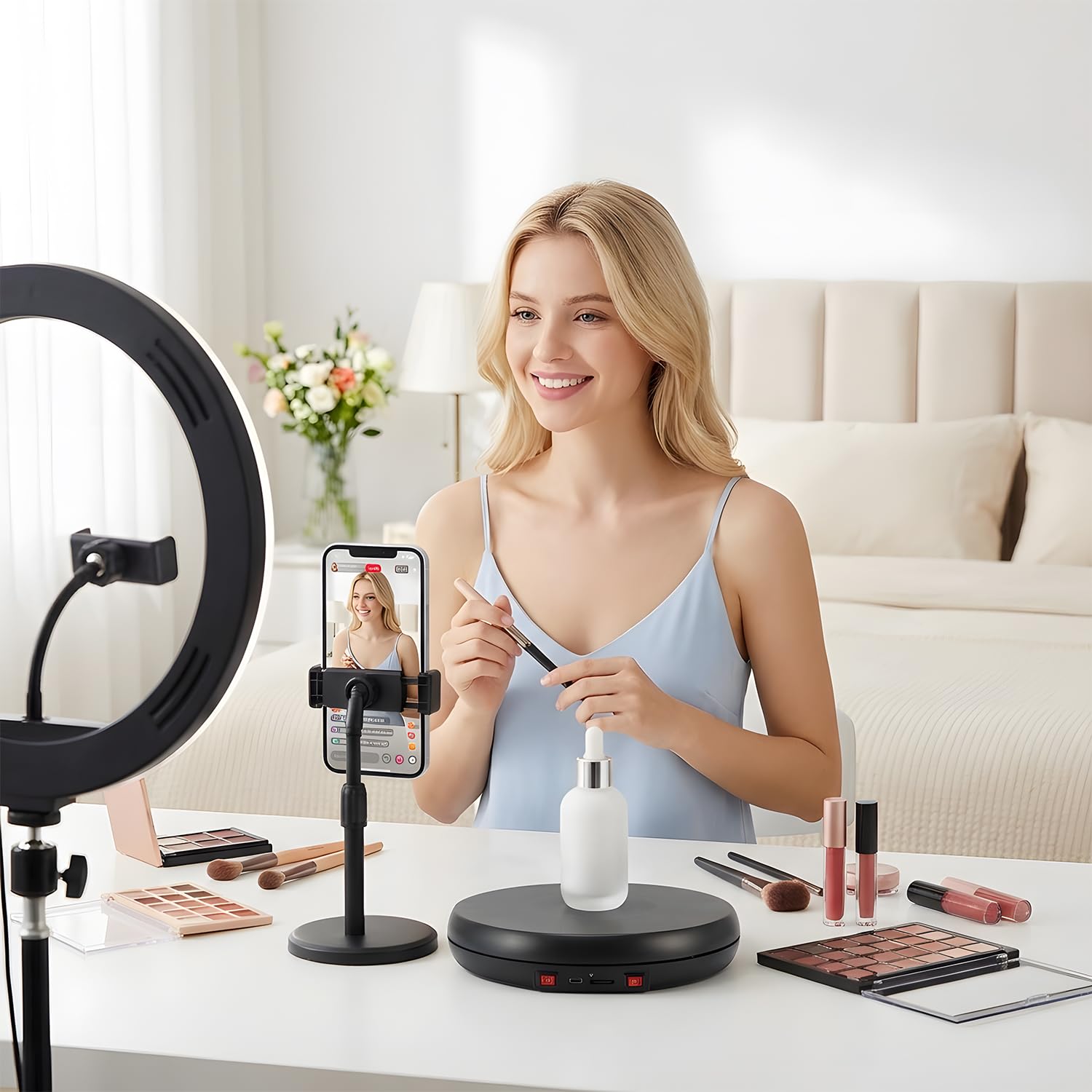 Tissting Base Giratoria Para Pantalla Led, DiáMetro De 10/25 Cm, Pantalla Giratoria Motorizada Negra, Carga Central De 22 Lb, Para ExhibicióN En Tiendas (ABS)