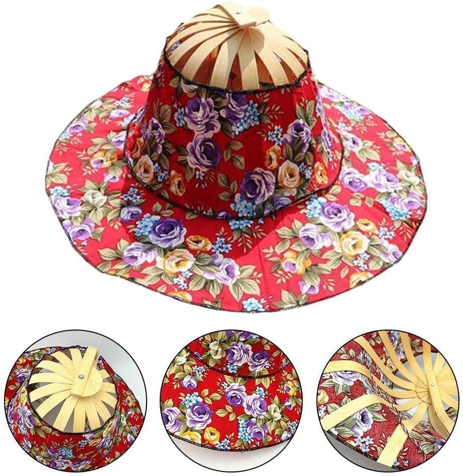 Amazon.co.jp: 女性扇子帽子 2 で 1 ポータブル折りたたみ竹夏のビーチ