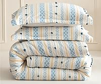 Vista 8 de SLEEPBELLA Juego de edredón de muselina de doble capa lavada de 100 % algodón, tamaño Queen, bohemio azul y amarillo, esponjoso, grueso, a cuadros