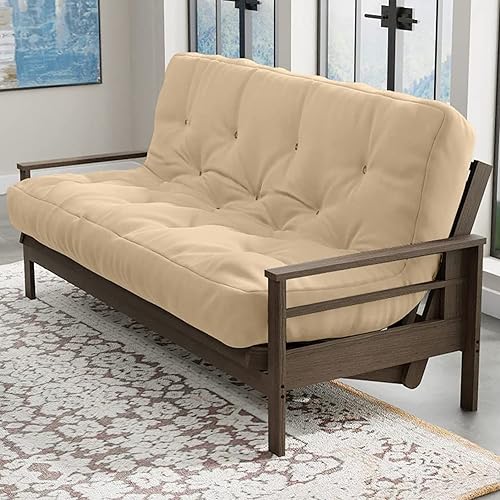 Loosh Home | 8" Queen Size Futon Sofa Bed Memory Foam Mattress - USA Made, Beige, Frame Not Inculded