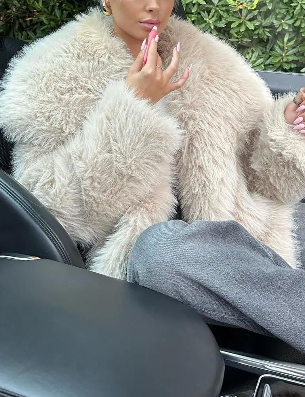 Women's Lapel Faux Fur Jackets Winter Warm Long Sleeve Coats Open Front Fluffy Outerwear - Image 2