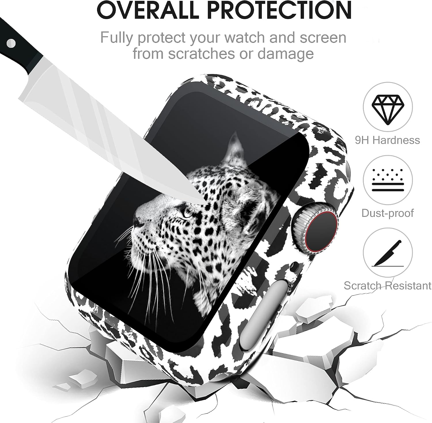 Wearlizer 2 Packs Screen Protector Case Compatible with Apple Watch 42mm Series 3 2 1, Ultra-Thin Bling Diamond Full Cover Protective Bumper Case for iWatch Women Girls (Black Leopard+Black, 42mm)