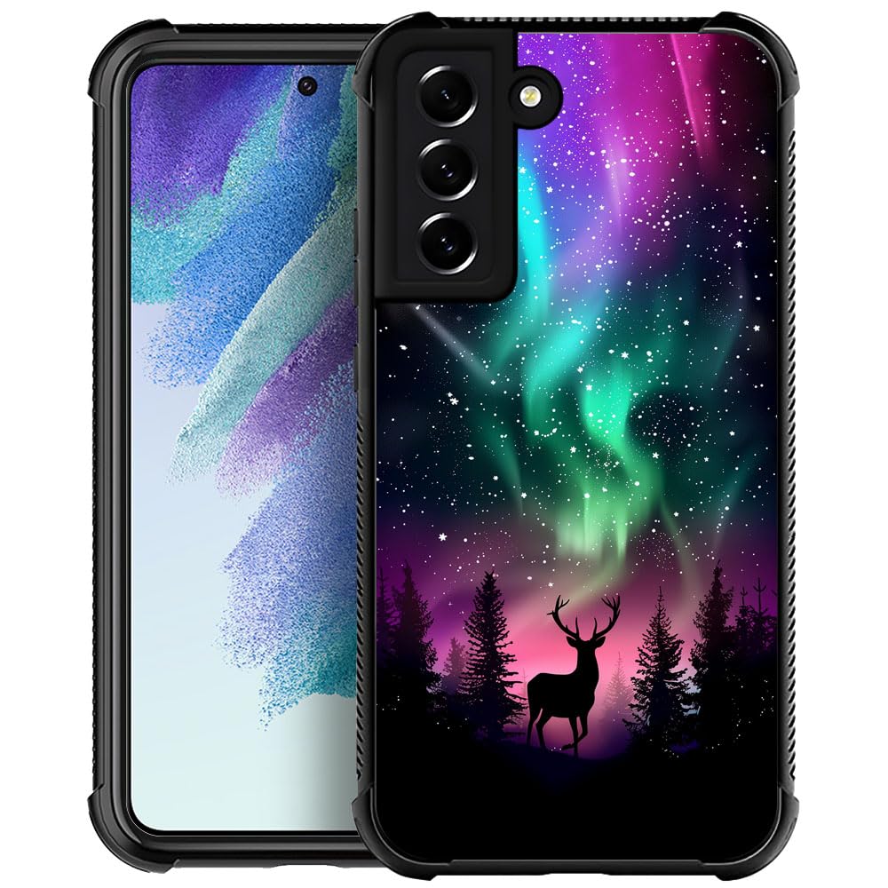 CARLOCA Compatible with Samsung Galaxy S22 Plus Case,Deer Northern Lights Art Identity Graphic Design Shockproof Anti-Scratch Hard Acrylic Case for