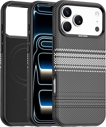 XZC Metal Lens Frame Case for iPhone 17 Pro Max, PU Leather Carbon Fiber Texture, 3-Layer Hybrid Protection, Compatible with MagSafe Black, iPhone 17 Pro Max