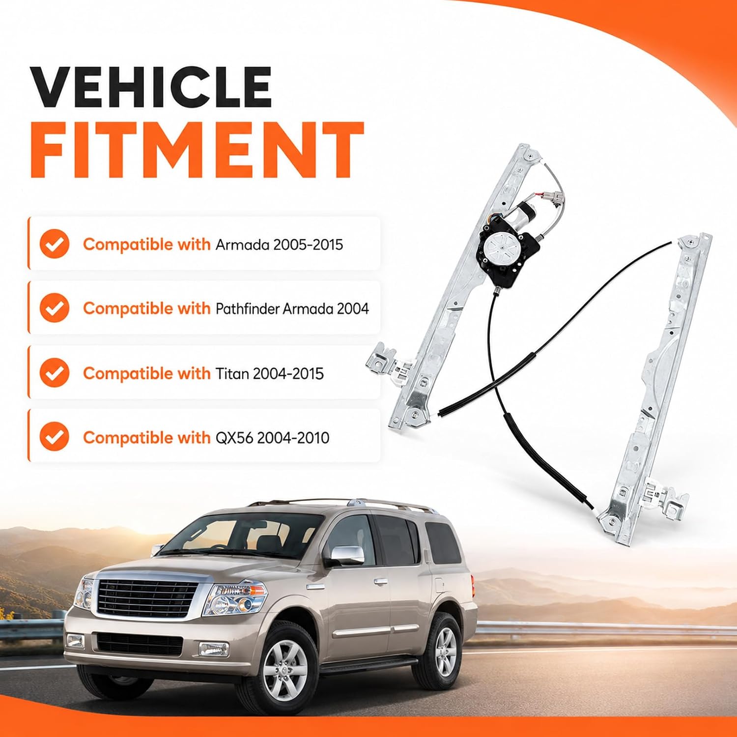 Front Left Window Regulator Compatible with Titan 2004-2015