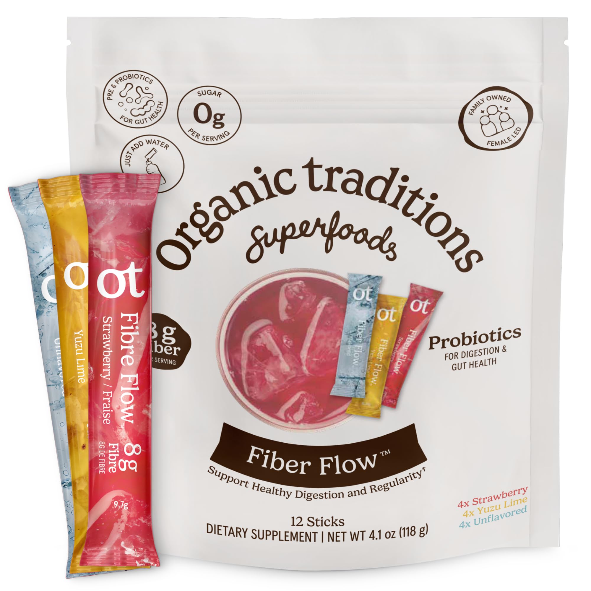 Organic Traditions Fiber Flow Sticks, Unflavoured Prebiotic Blend, 12 Count — Amazon image 9