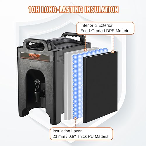 Miniatura 3 de VEVOR Dispensador de bebidas aislado, 2.5 galones, LDPE y poliuretano de grado alimenticio, negro, para restaurantes