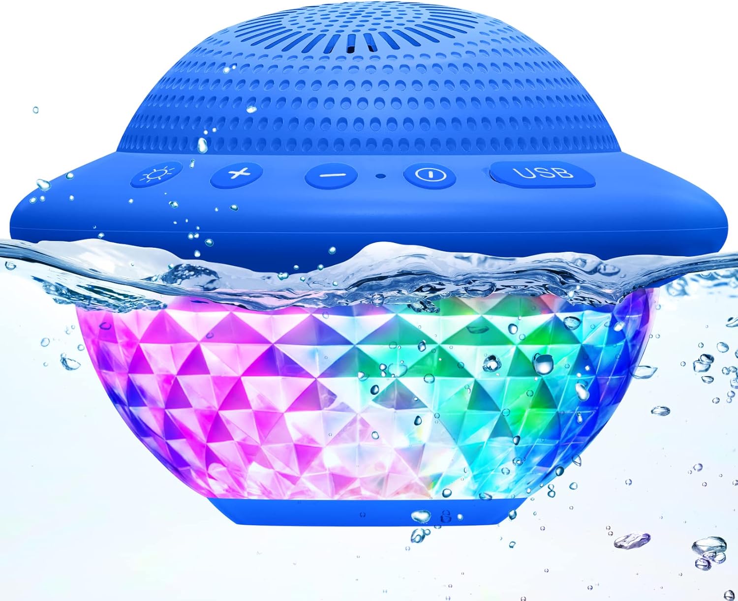 Floating Pool Speakers with Colorful LED Lights, IPX7 Waterproof Hot Tub Bluetooth Speaker, 10W Stereo Loud Sound, Built-in Mic, Portable Wireless Speakers for Shower Bathtub Beach Outdoor Swim-Blue