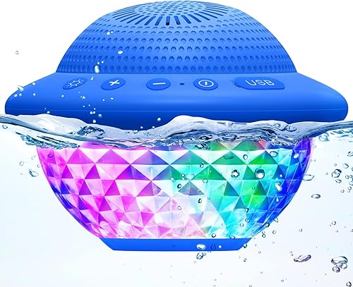 Altavoz flotante para piscina con luces LED coloridas, altavoces Bluetooth IPX7 impermeables para bañera de hidromasaje, sonido estéreo de 10 W,