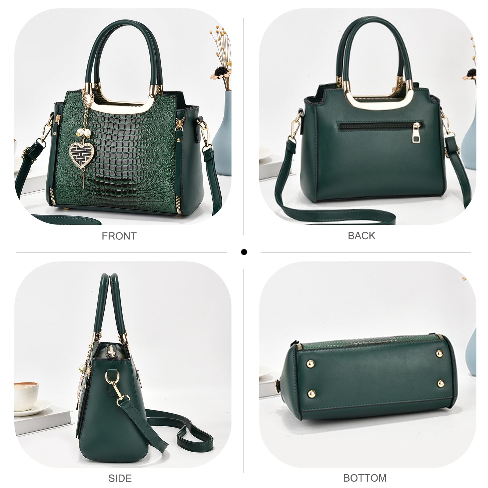 NICOLE & DORIS Sac a Main Femme Elegant Sac Bandoulière PU Cuir Sac D'épaule Crocodile Sac à Main Chic Petit Sac Cartable Bandoulière Blanc