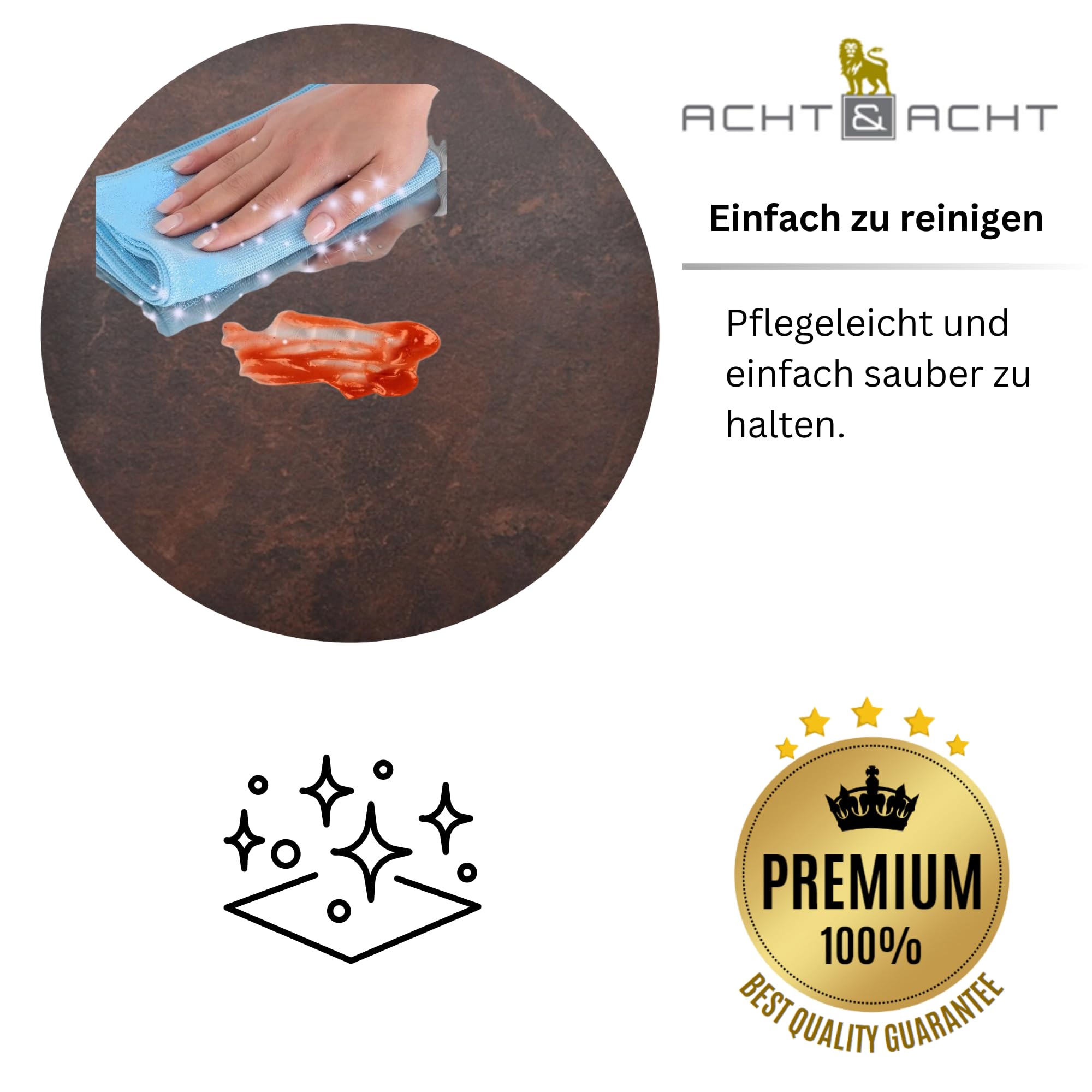 Acht & Acht Hochwertige Tischplatte Topalit Rund - Ø 70cm – 26mm Dicke für Bistrotisch/Esstisch/für Outdoor und Indoor - Farbe: Cyprus Metal