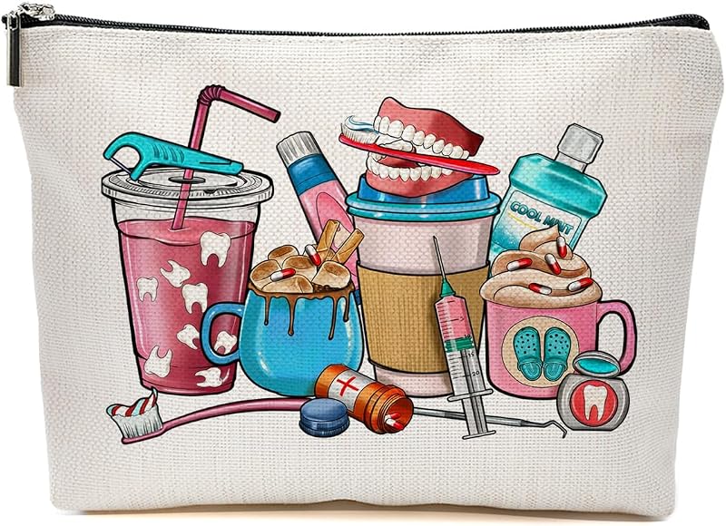 Necessaire de maquiagem JIUWEIHU com estampa Dental Coffee Lover, fechamento com zíper, Multicolor 0061