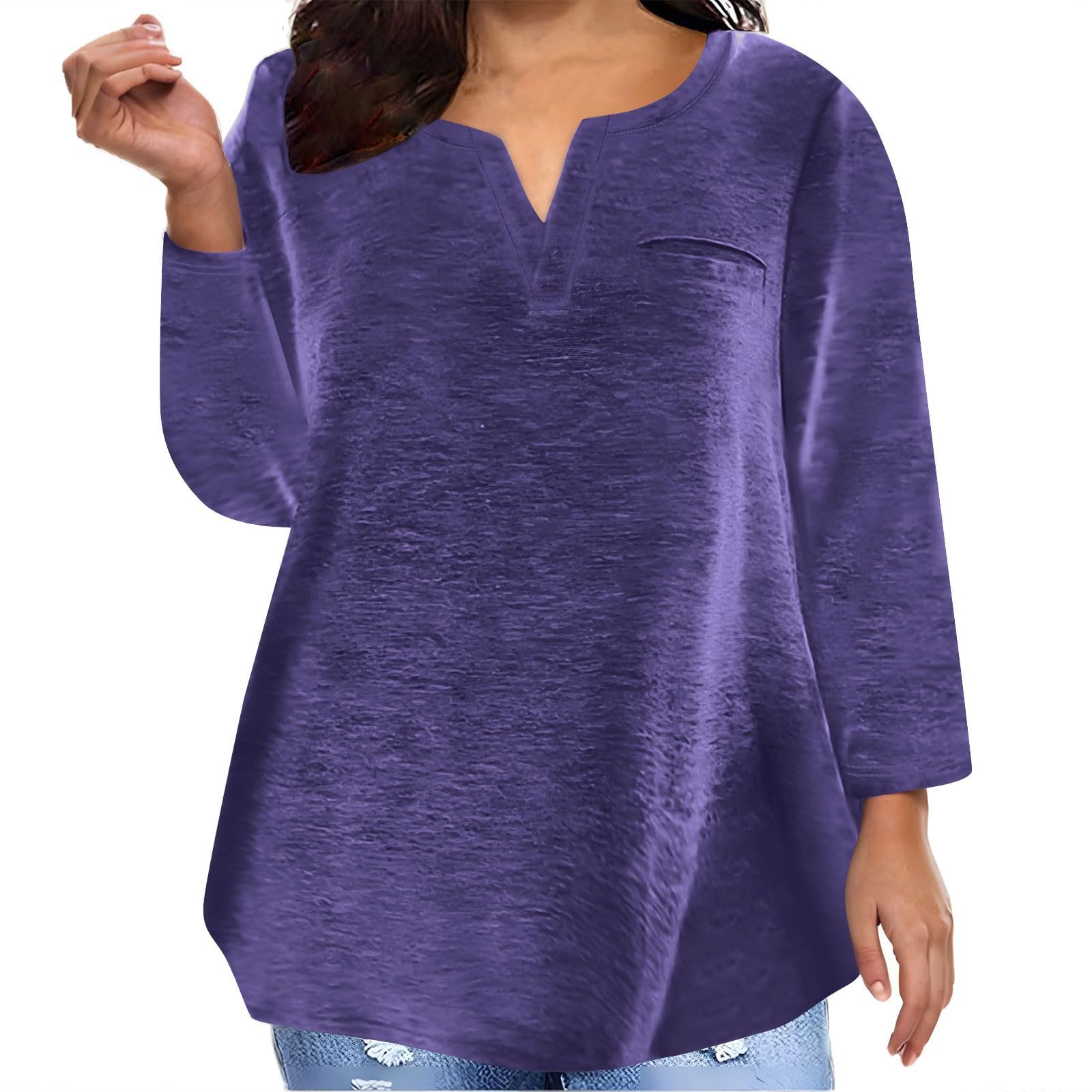 HAOLEI Ofertas Flash del Dia Premium Hoy,Camiseta Manga Larga Mujer con Cuello en V Blusa Mujer para Otoño Moda Color Solido Tops Mujer en Distintos Colores Cómodos Tallas Grandes Ropa Mujer S-5XL