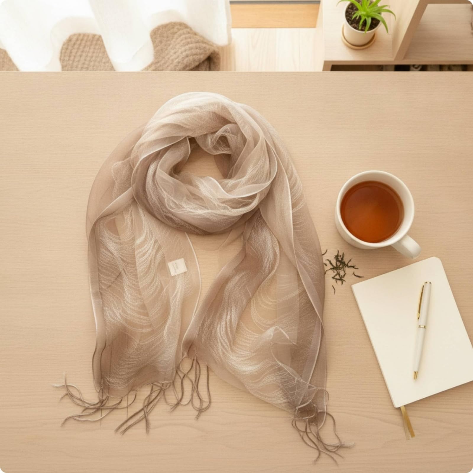 rockible Foulard en Soie Femme Écharpe Châle Étole Châle Tissu Léger et Doux avec Fines Franges Drapé Fluide et Polyvalent Convient au Quotidien aux aux Tenues, Array, Vert Mousse