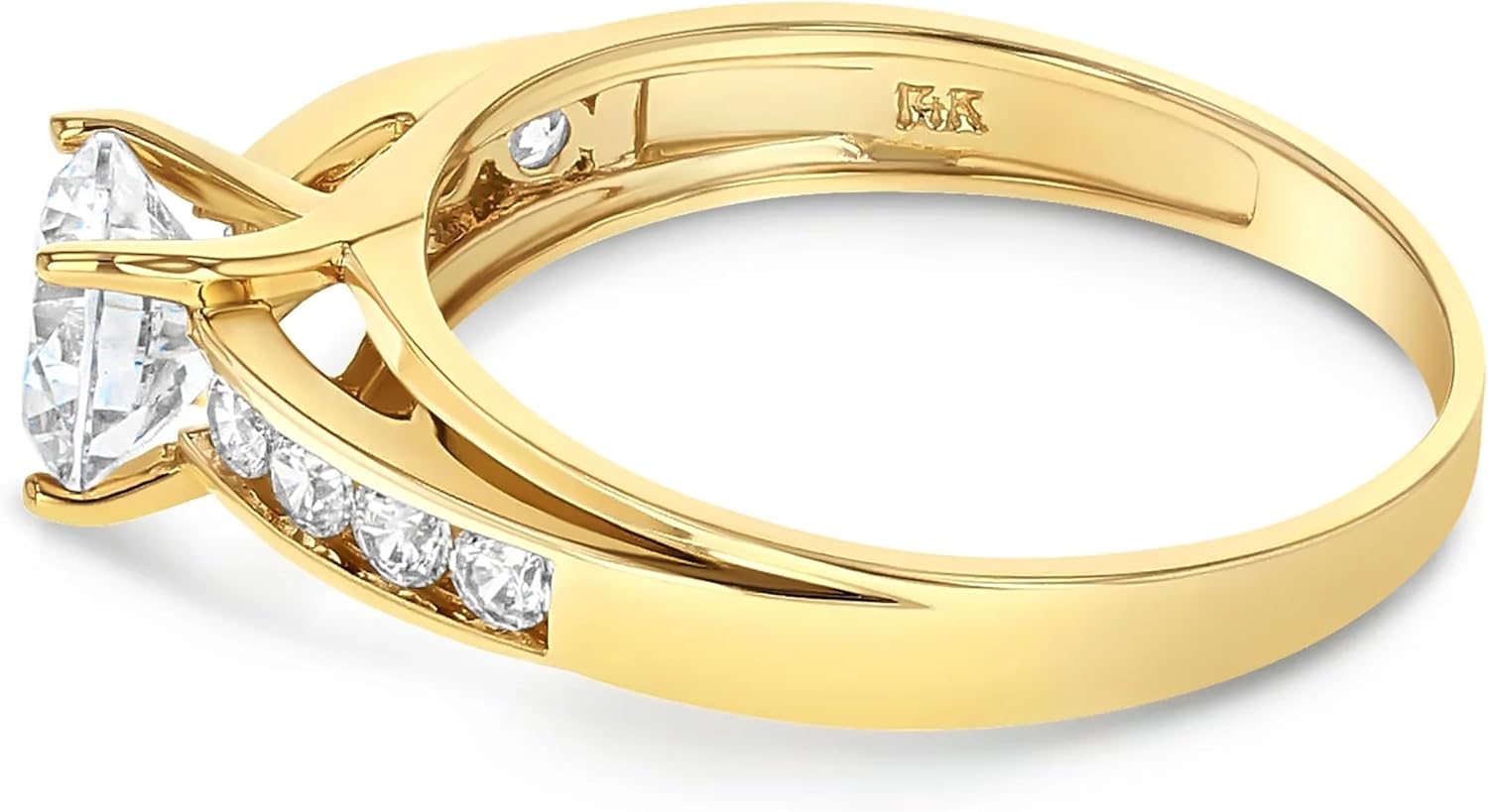 Ioka - 14K Solid Gold 1 Ct. Round Cut Cubic Zirconia CZ Wedding Engagement Ring