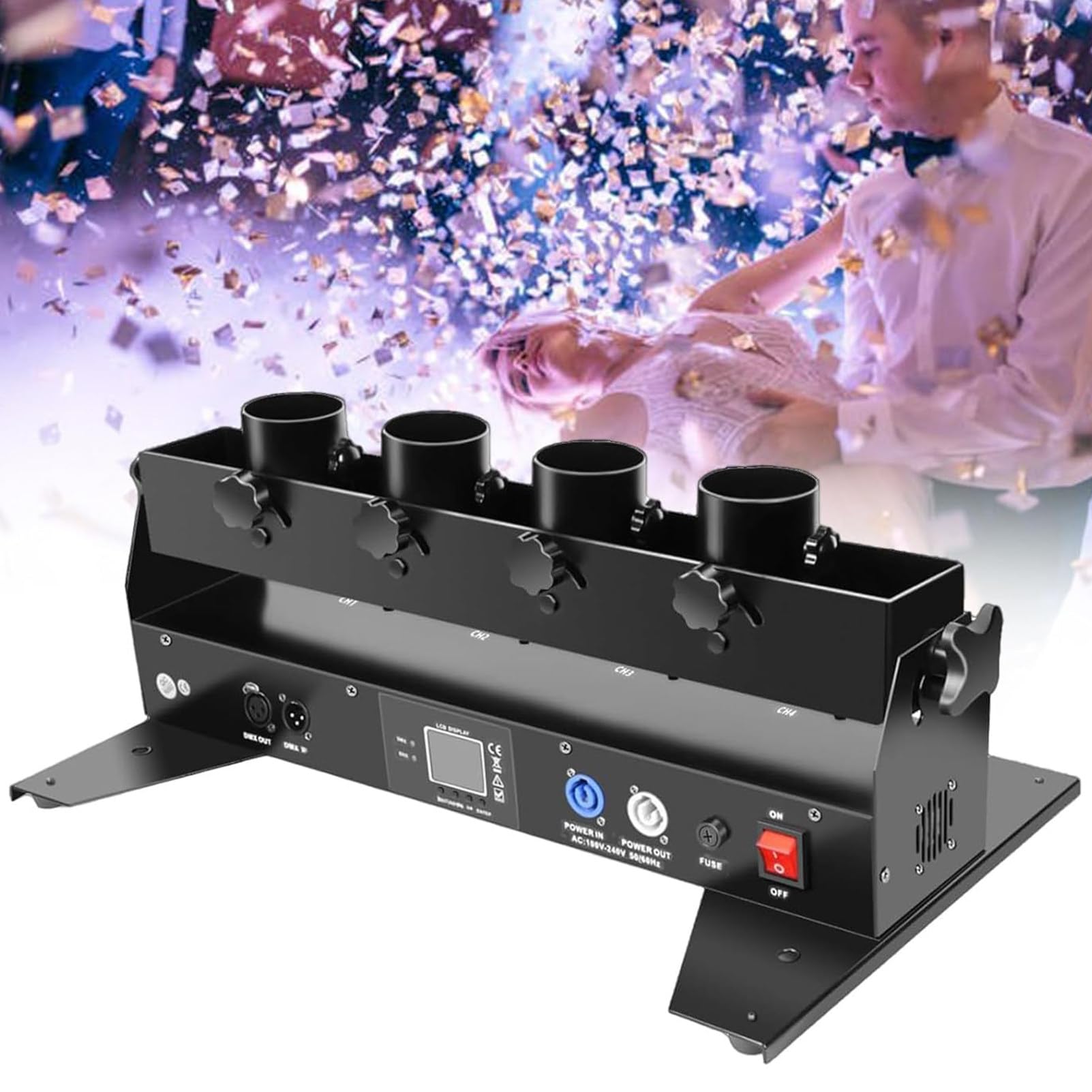 Máquina de cañón de confeti Máquina lanzadora de confeti Cañón eléctrico portátil de 4 disparos DJ profesional para escenarios Bodas Fiestas
