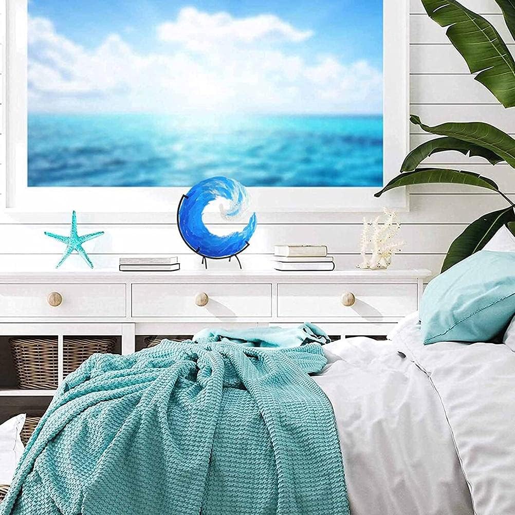 8in Ocean Wave Sculpture Handcrafted Blue Glass Waves Sculpture Ornament Decoration with Swirling Design, Ocean Wave Art Handmade Crafts Ornament for Office, Bedroom