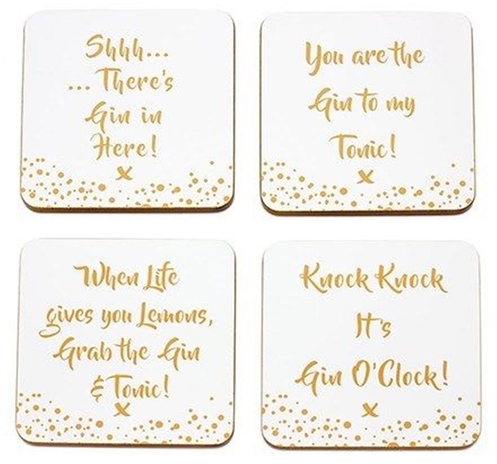 The Leonardo Collection White Set Of 4 Fun Message/Slogan Coasters 'Gin' Themed