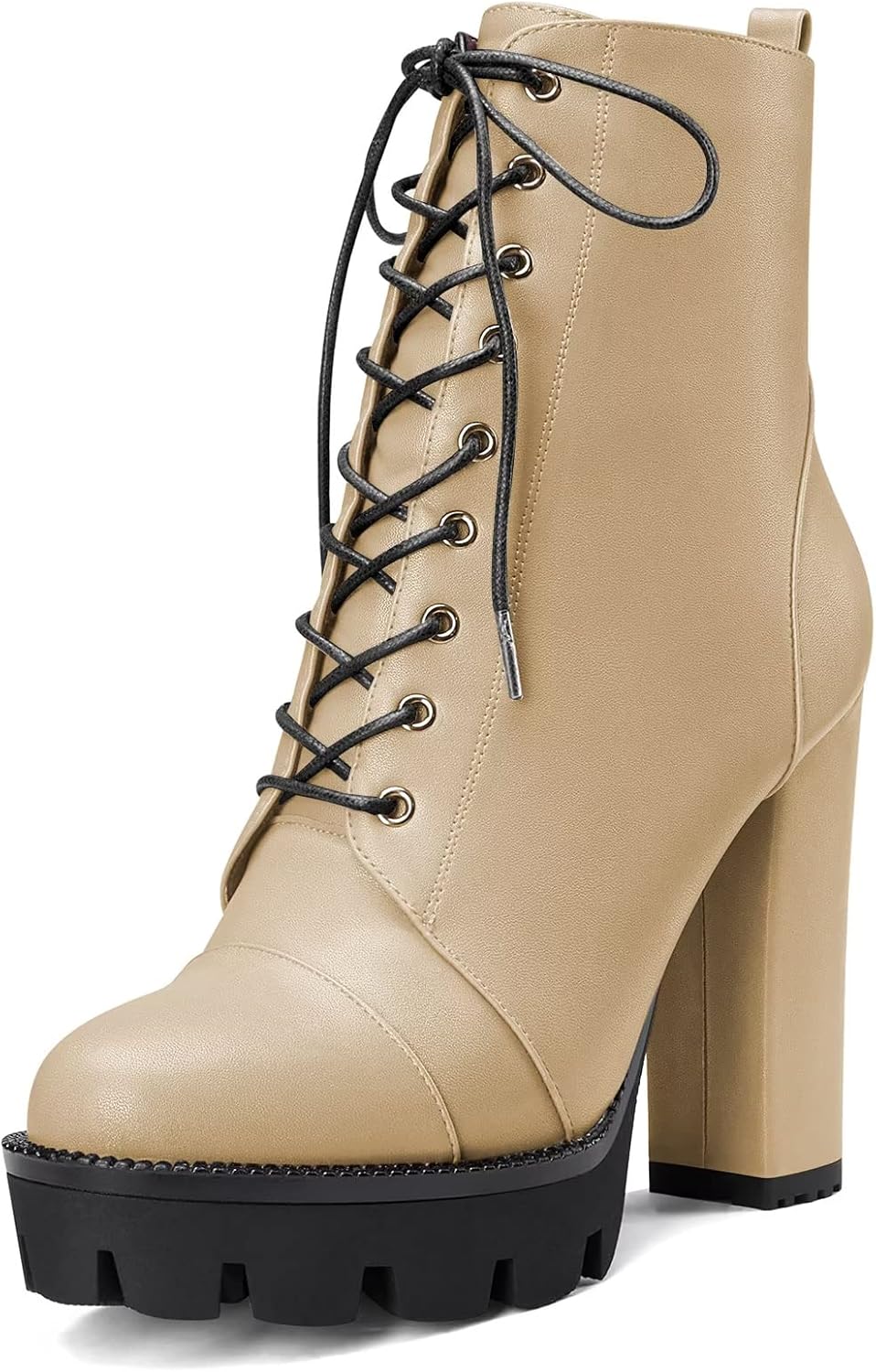 Castamere Women High Heel Platform Chunky Block Round Toe Ankle Boots Short Bootie Lace-up Zipper Boots