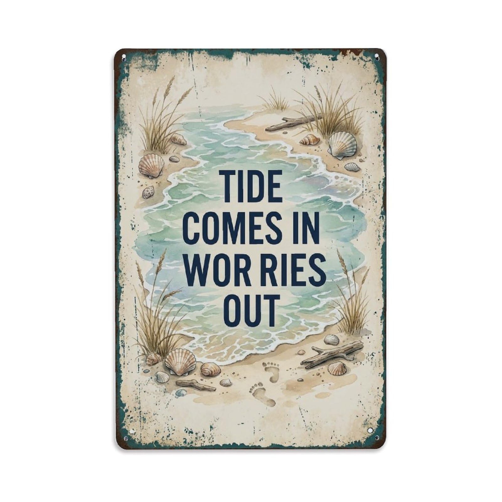 Tide Comes In Worries Out Metal Tin Sign Plaque Wall Decor for Cafe, Club Bar, Office, Home Garden Metal Poster 8x12Inch