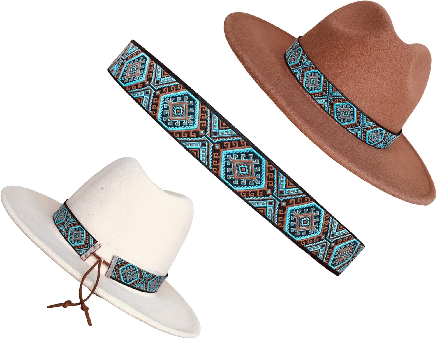 Cream, Brown Hat Band, Adjustable Cowboy Hatbands, Hat Bands for Western Hats