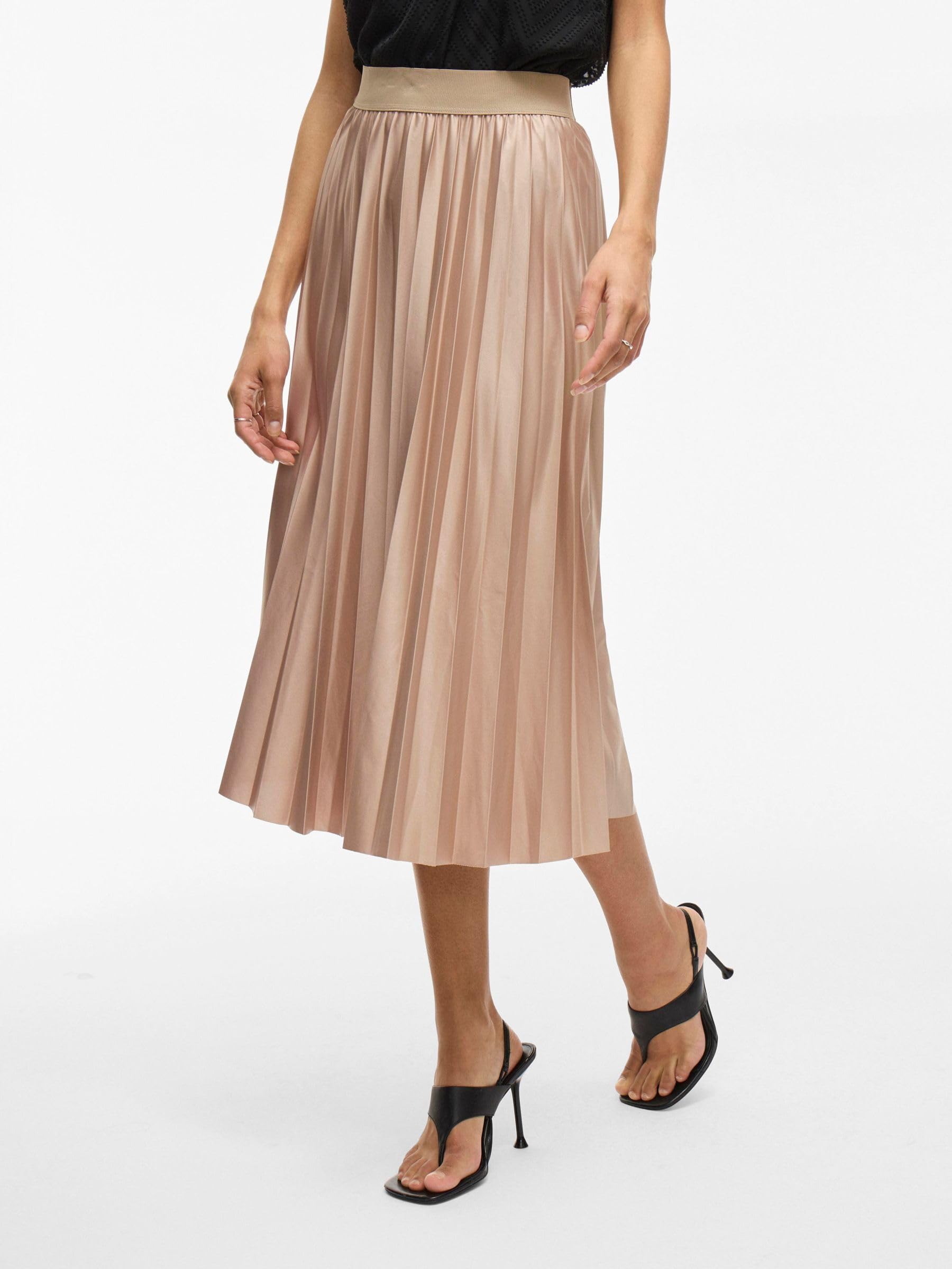 Vila Midi Skirt VINITBAN Pleated, piasek, XS
