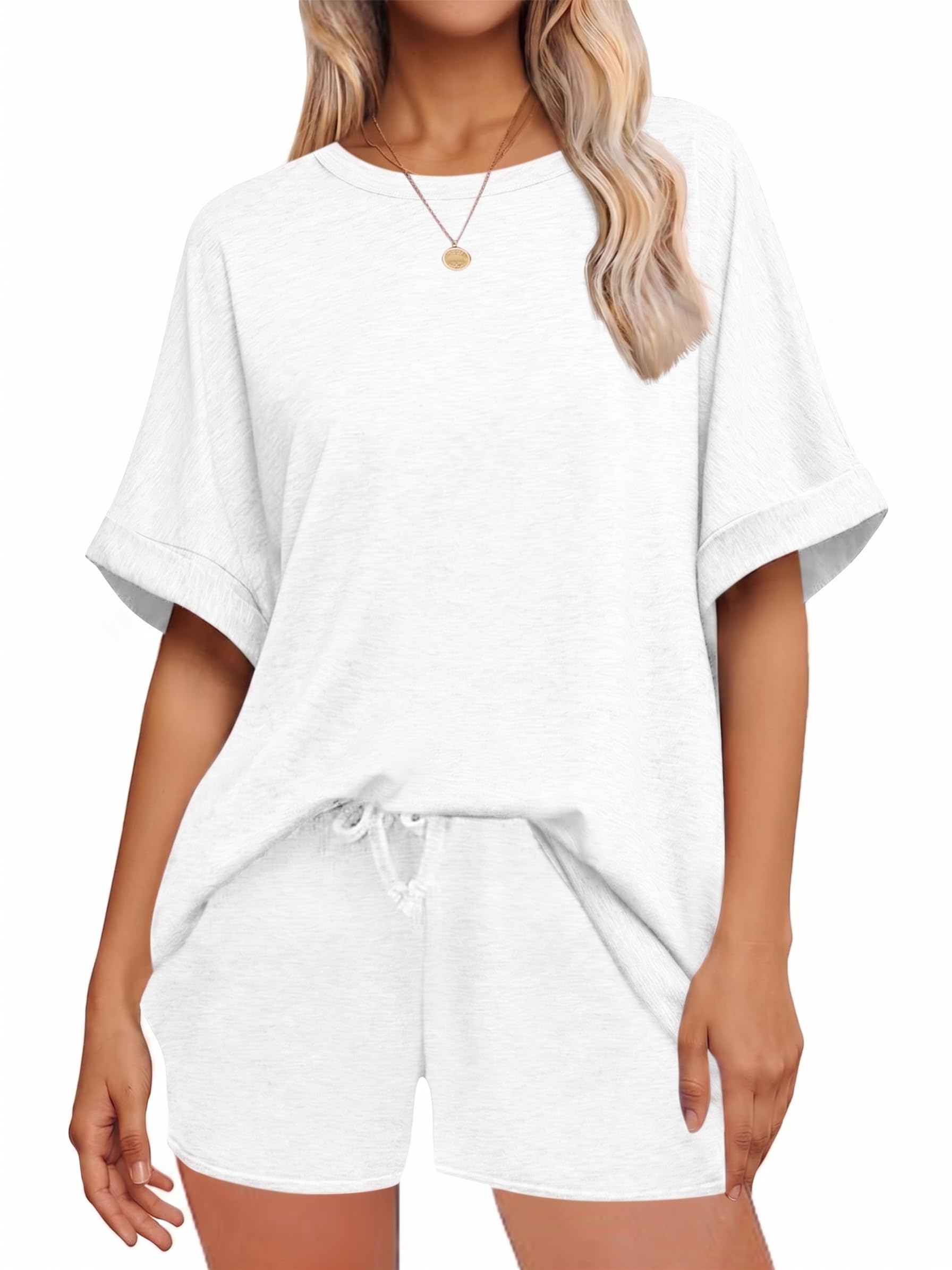 Tankaneo Ensemble 2 pièces pour femme - Haut surdimensionné à manches courtes et short avec cordon de serrage - Tenue d'été 2 pièces