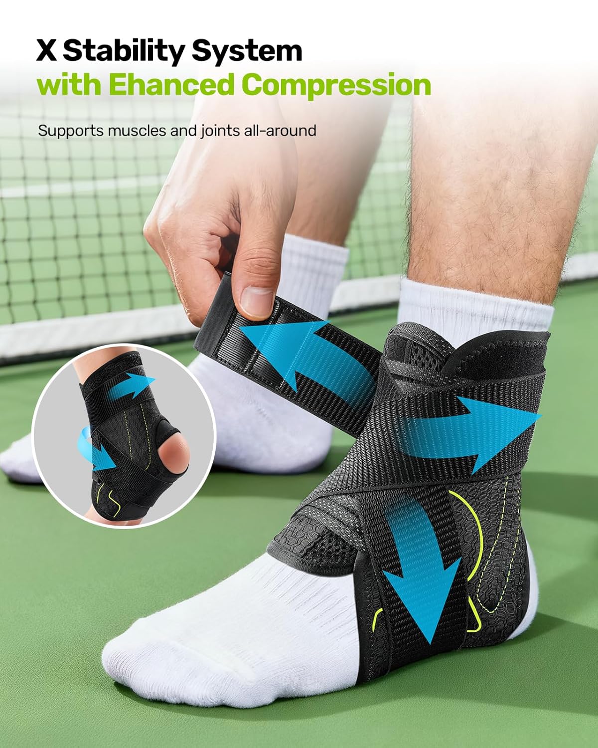 Rakiie Quick Lace Up Ankle Brace with 2 Metal Support Stays, Breathable Stabilizer for Sprained Ankle, Slim Fit Ankle Support for Men & Women, Sports, Running, Basketball (Green, XL)