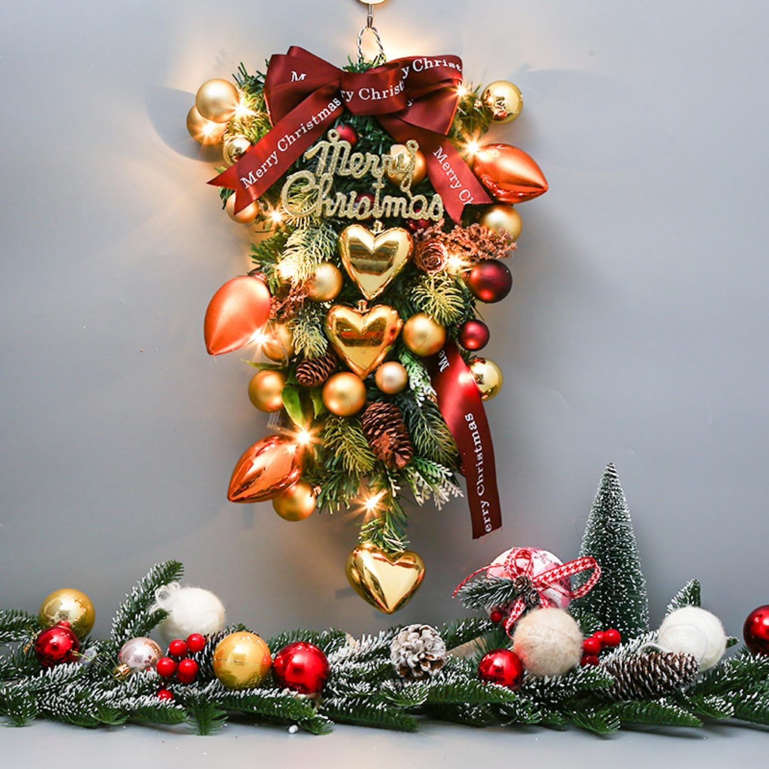 Demanca クリスマスリース 飾り クリスマスリース 玄関ドア用 逆さまのクリスマスツリー クリスマス スワッグ クリスマス ド クリスマスリース 玄関ドア用 逆さまのクリスマスツリー クリスマス スワッグ クリスマス ドア飾り クリスマスリース 玄関ドア用