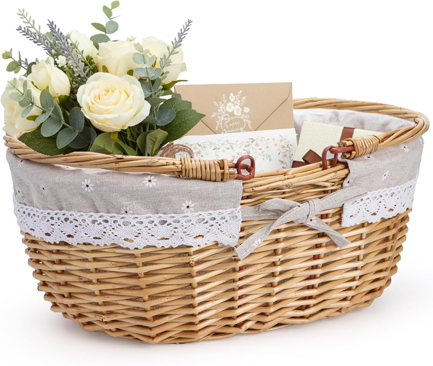 Dicunoy Wicker Picnic Basket with Handle, Large Empty Gift Basket to Fill, Open Top Market Harvest Baskets for Garden, Fruit, Candy, Wine, Easter Egg Gathering, Wedding, Vegetables