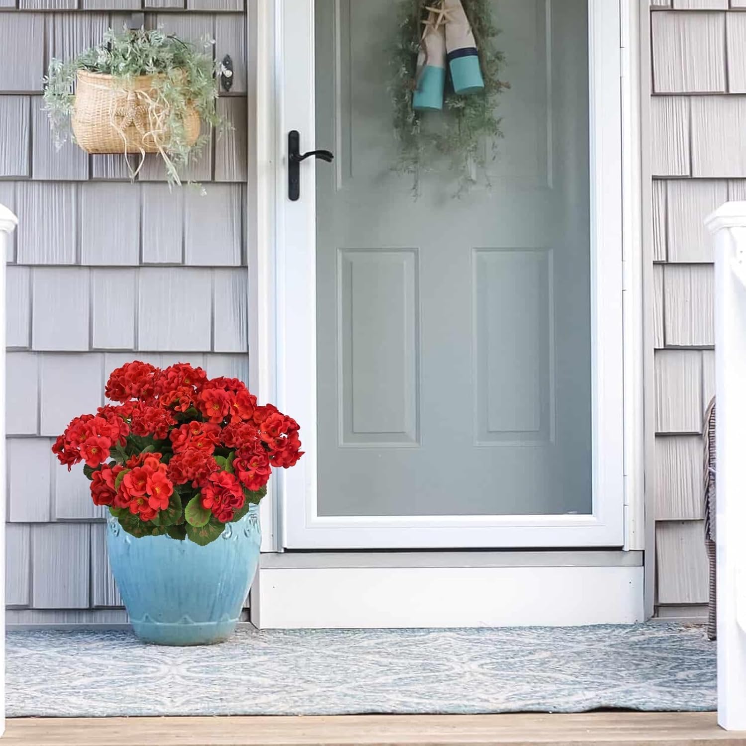 4pcs Red Artificial Geraniums Flowers for Outdoors 14" Faux Silk Geraniums Outdoor UV Resistant Fake Flowers for Planters Garden Home Kitchen Table Centerpieces Cemetery (Red) - Image 9