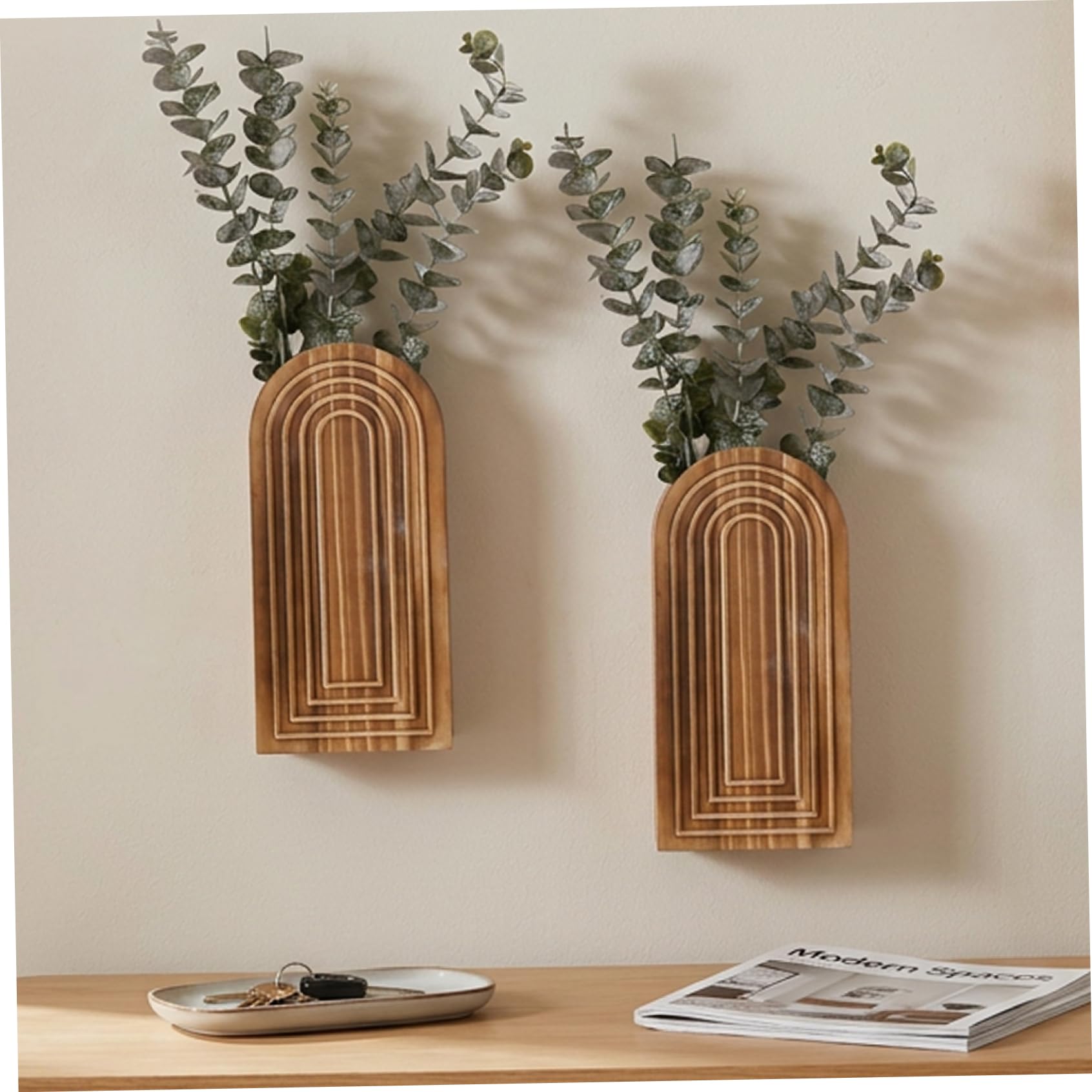 Comebachome Light Brown 2 Pack Wood Wall Planter, Natural Wooden Wall Vase With Arch Design For Dried Or Artificial Flowers, Décorations D'été