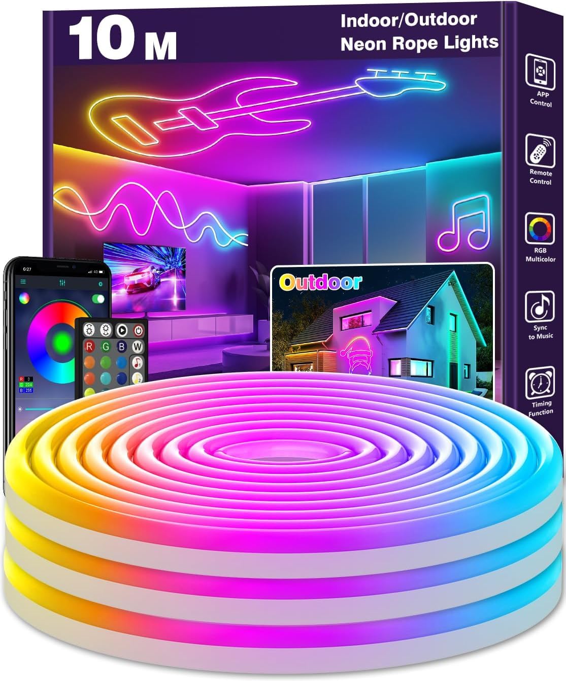 LETIANPAI Neon LED Strip 6M, Flexible LED Strips, Control with App/Remote, Multiple Modes, Waterproof, Music Sync Gaming Strip Lights for Bedroom Indoor, Outdoor RGB Neon Lights