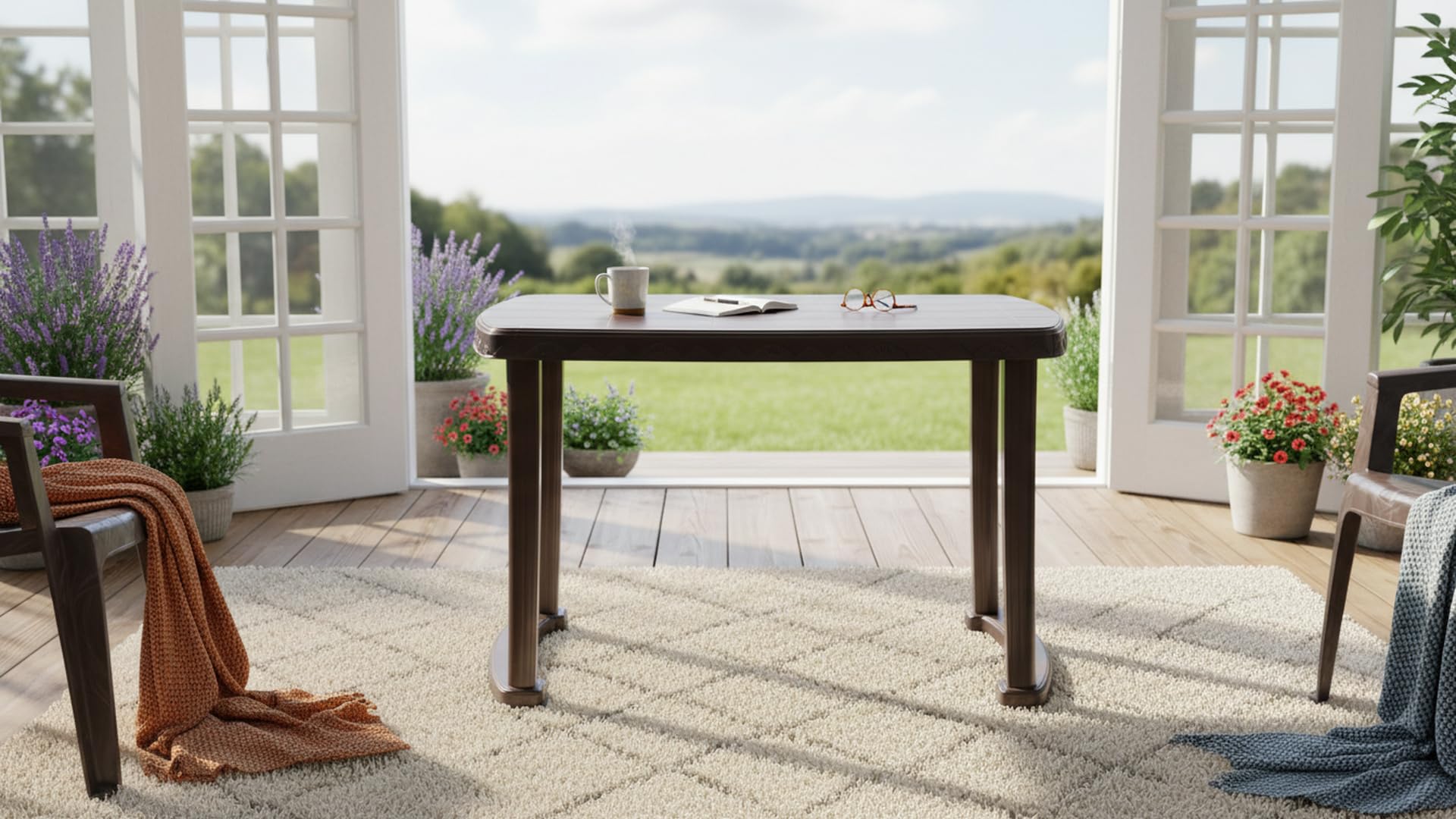 Nilkamal Shahensha Rectangular 4 Seater Virgin Plastic Dining Table for Dining Room|Indoor & Outdoor|Home Office|Hotel, Café and Restaurants|1 Dining Table|Color Weather Brown