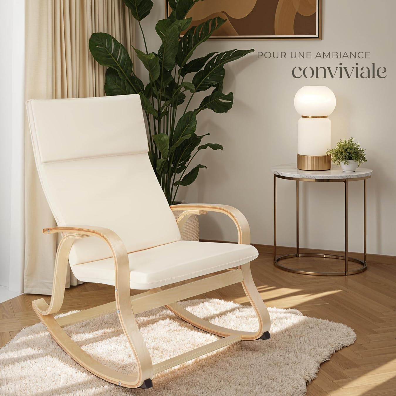 tectake® Fauteuil à Bascule avec Accoudoirs Rocking Chair Fauteuil Relax rembourée Cadre en Bois Fauteuil Salon Veranda, Chaise Ergonomique idéal Détente, Fauteuil Allaitement