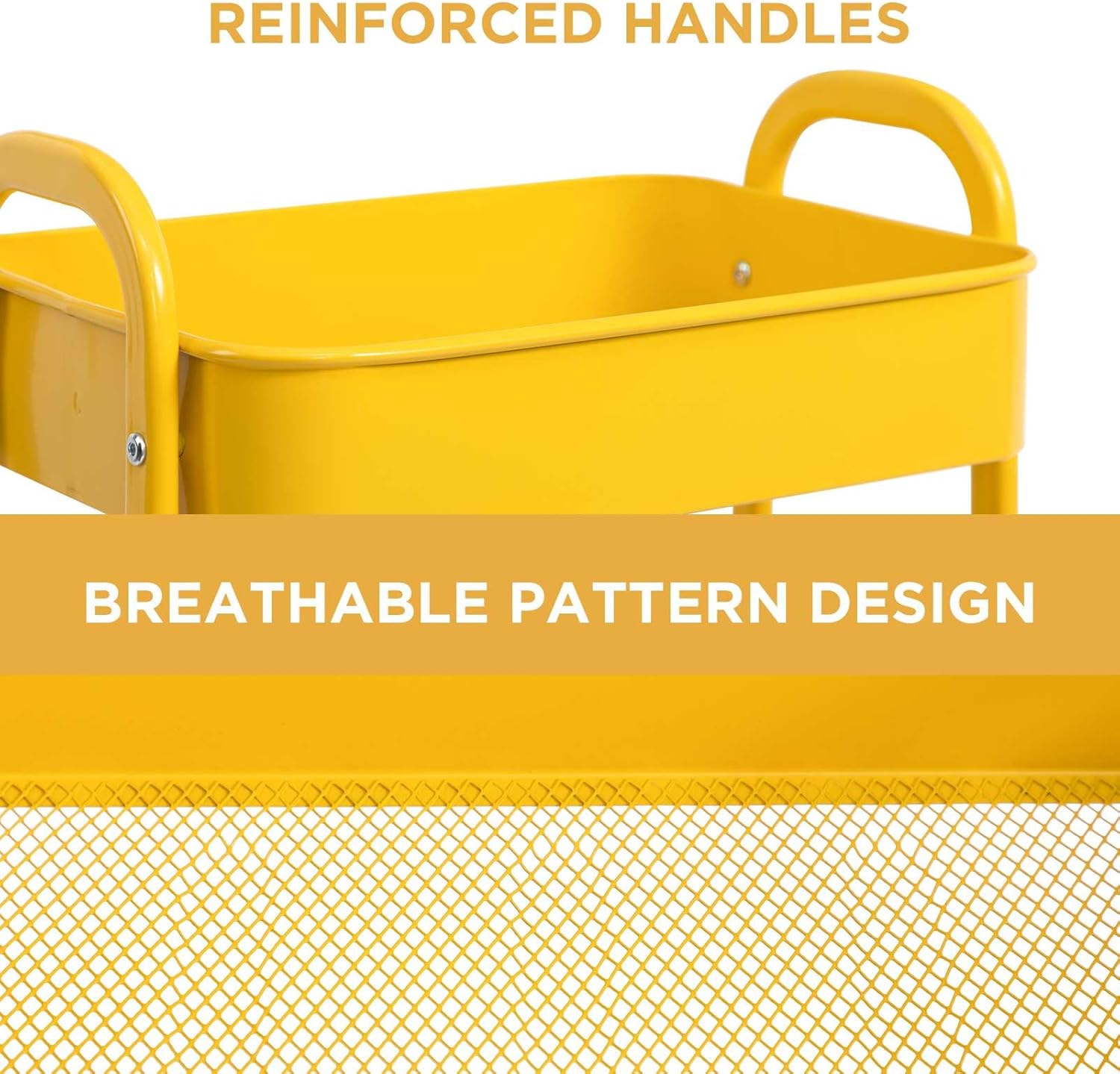 AGTEK Makeup Cart, Movable Rolling Organizer Cart, 3 Tier Metal Utility Cart, Yellow