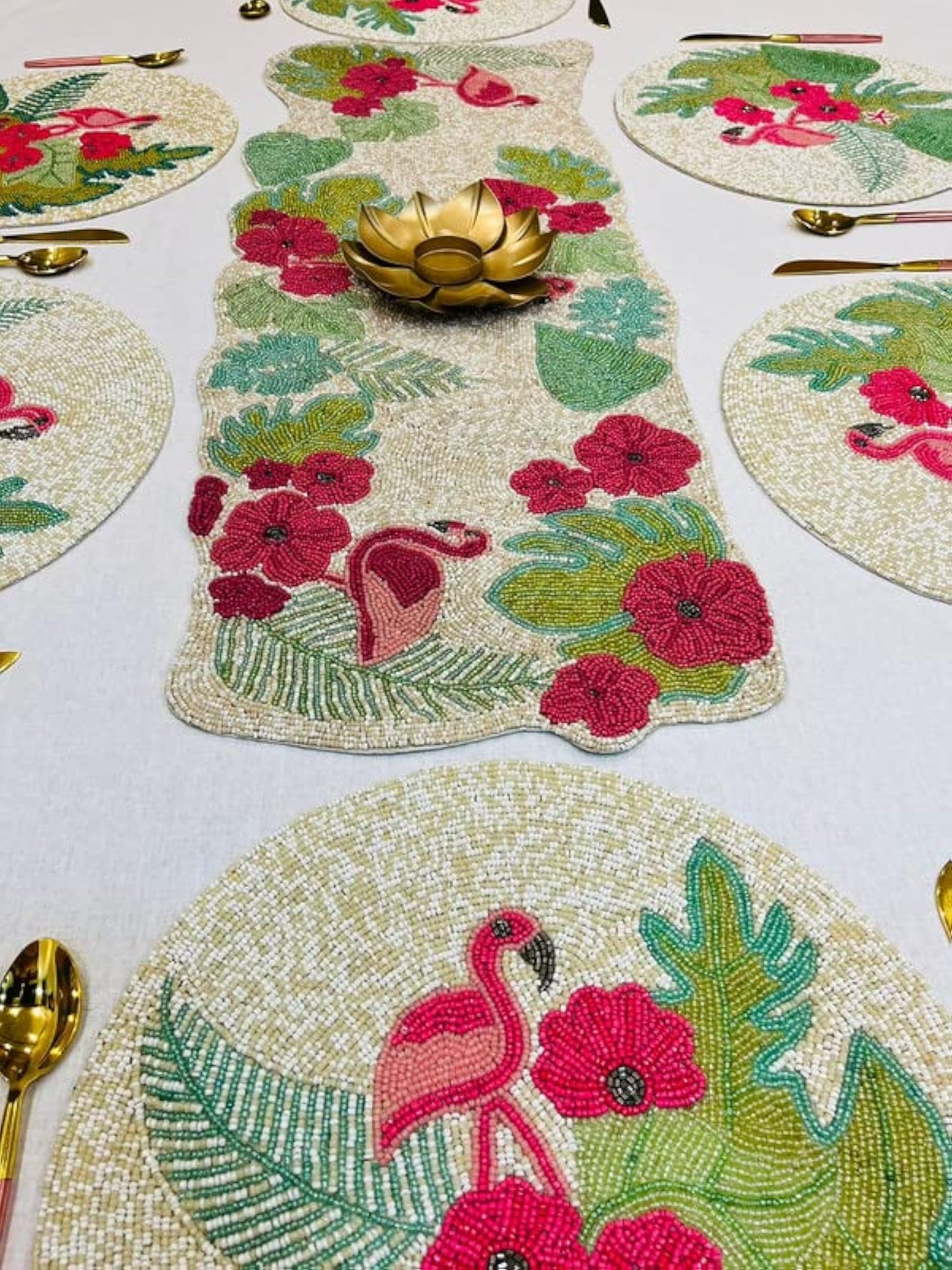 Handmade Beaded Table Runner with Mats Set