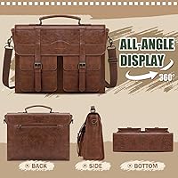 Vista 8 de RAINSMORE Mens Messenger Bag 17 Inch Vintage Leather Laptop Briefcase Magnetic Closure Large Satchel Computer Shoulder Bag