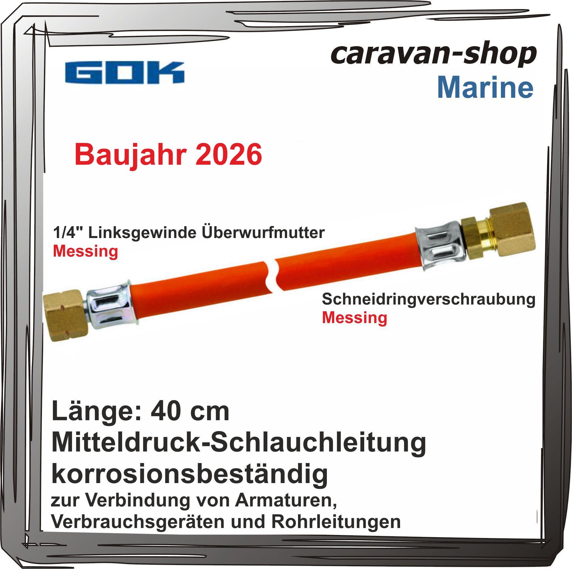 GOK Schlauchleitung für Marine Boot Schlauch 40 cm Gasschlauch Messing Regleranschluss