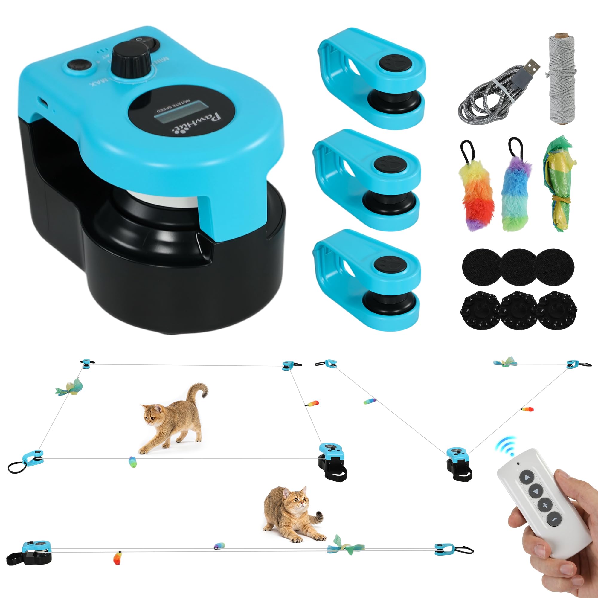 PawHut Interactive Cat Toy for Indoor Kittens & Adult, Automatic & Remote Control Electric Cat Toy with Adjustable Speed, DIY Track & Mouse Sound, Rechargeable Boredom Buster