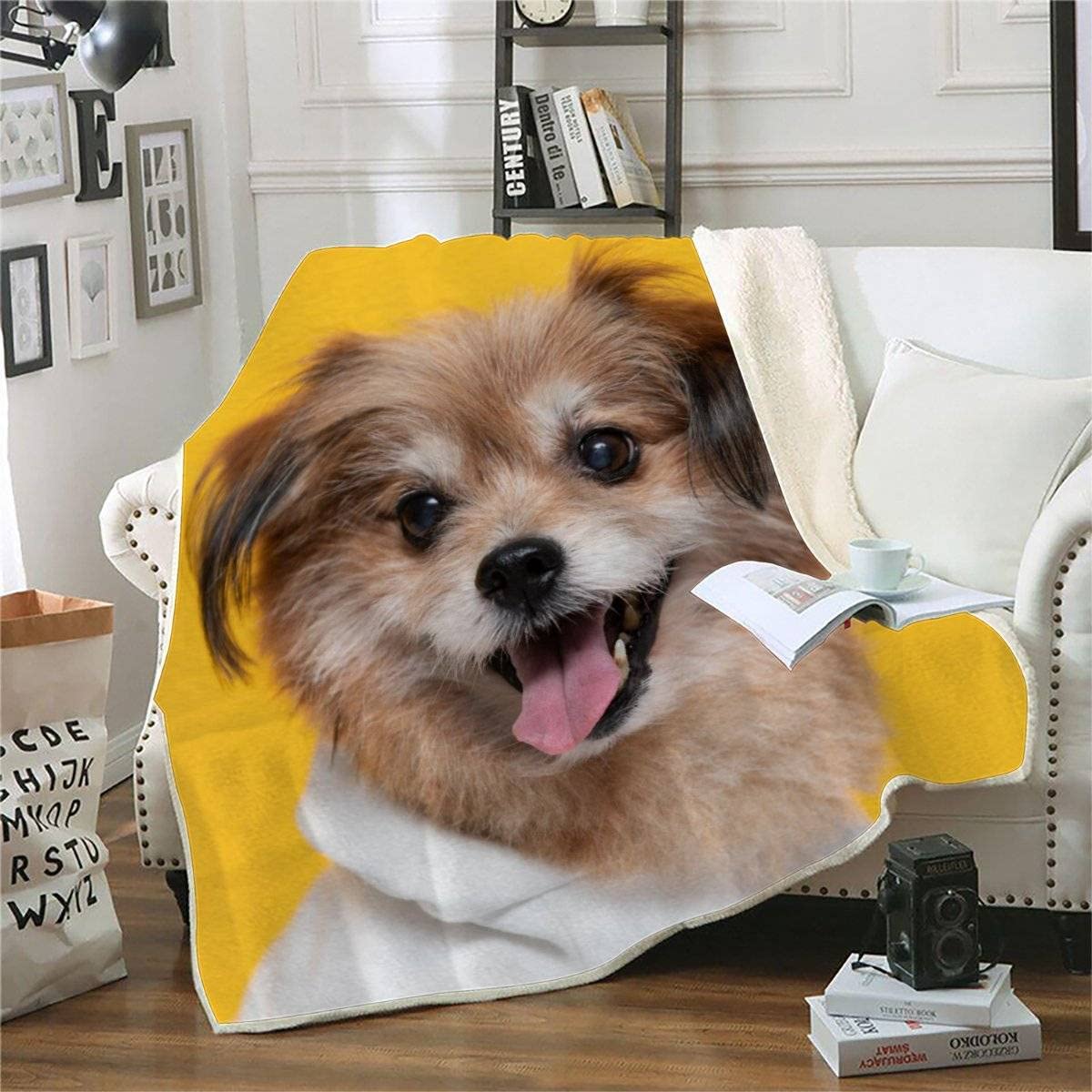 Plaid Couverture Polaire Chien 3D Chien Animal Douce Chaude Microfibre ete Hiver Couverture en Flanelle 150x200 pour Jeté de Canapé, Dessus de lit pour Enfant Fille Garcon