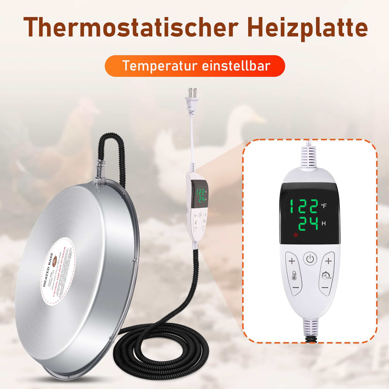 Heizplatte Für Geflügeltränke 55w, Wärmeplatte Aus Edelstahl Für Hühnertränke, Heizung Für Hühnertränke Kann Von 0-90°C Eingestellt Werden, Tränkenheizung, Tränke Wärmeplatte (30cm)