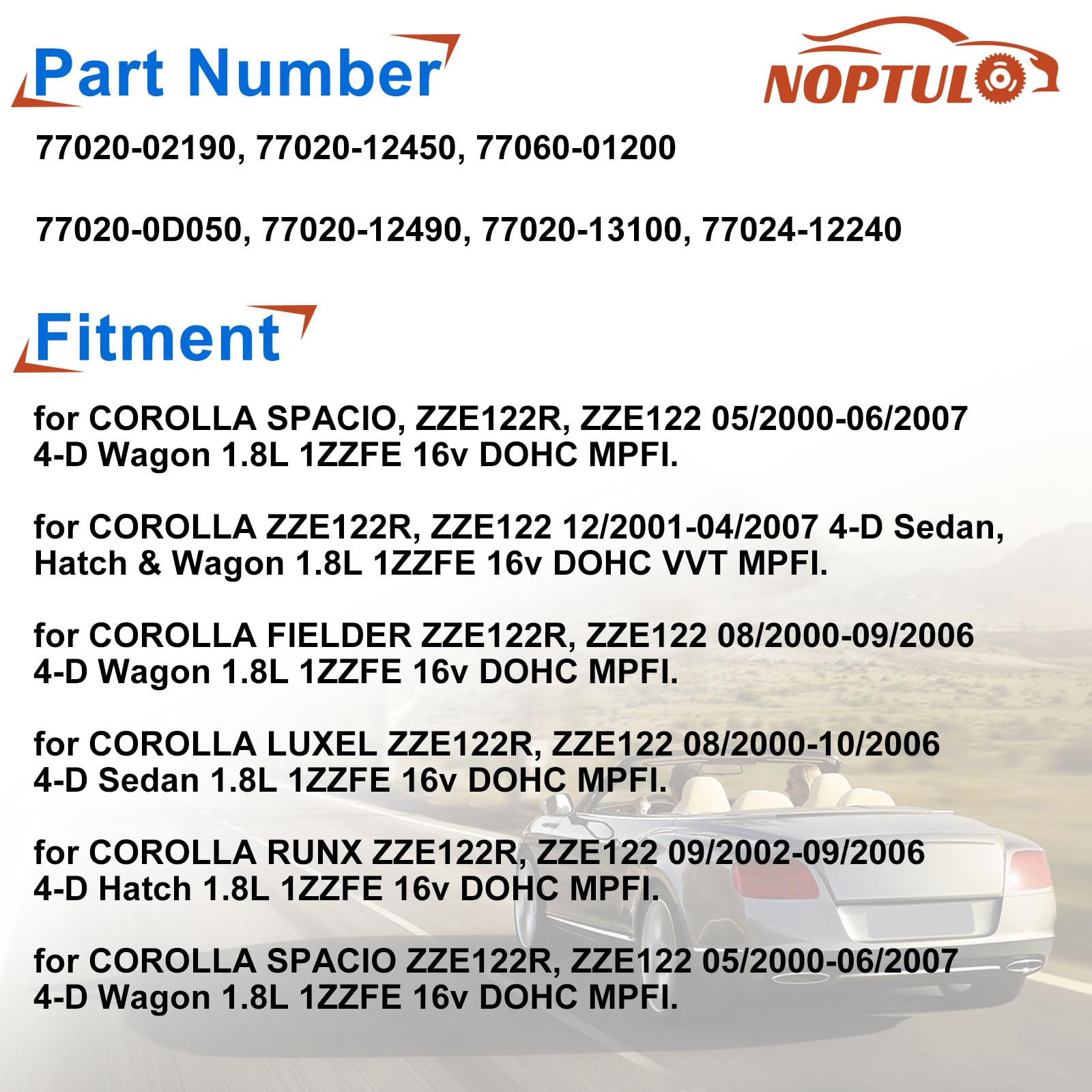 Noptul 77020-02190 Fuel Pump Assembly, Suitable for Corolla LUXEL SPACIO FIELDER RUNX ZZE122R 1.8L, Automotive Electric Module Fuel Pump Assembly Replacement Part 7702002190